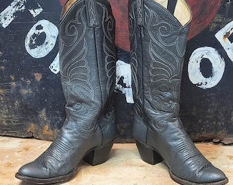 Woman's Vintage Dan Post Grey Leather Western Cowboy Boots Size 6