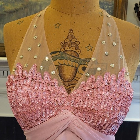 Vintage Mike Benet Pink halter Formal Dress size 8 - image 5