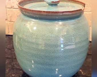 Speckled Blue Glazed North Carolina Pottery Canister Jar with Lid