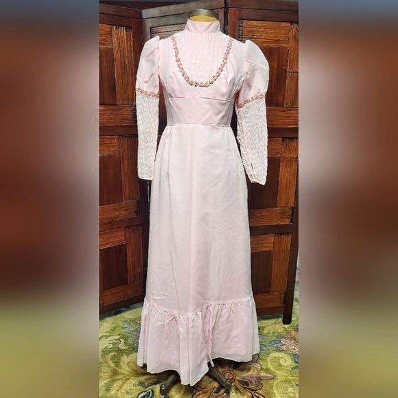 Sylvie Pink Mesh Flowers Embroidery Vintage Party Long Dress