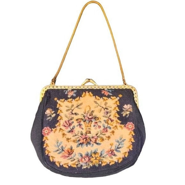 Beautiful Made in England Cross Stitch Vintage Floral Purse Made for Thalhimers