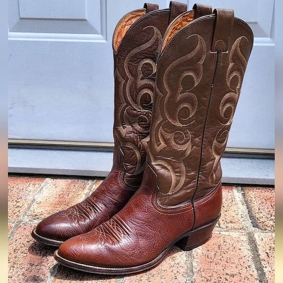 Vintage Men's Nocona Brown Leather Two Tone Western Cowboy