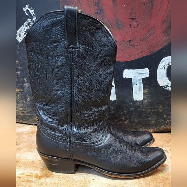 Men's Durango Black Leather Western Cowboy Boots Size 9M