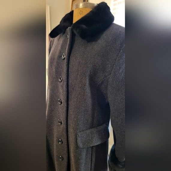 Vintage Albert Nipon Long Grey Wool and Black Fau… - image 5