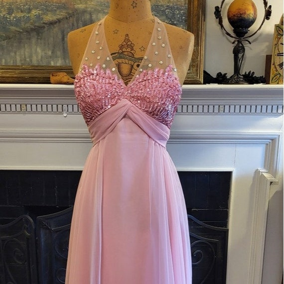 Vintage Mike Benet Pink halter Formal Dress size 8 - image 1