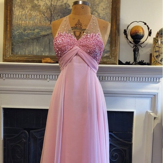 Vintage Mike Benet Pink halter Formal Dress size 8 - image 4