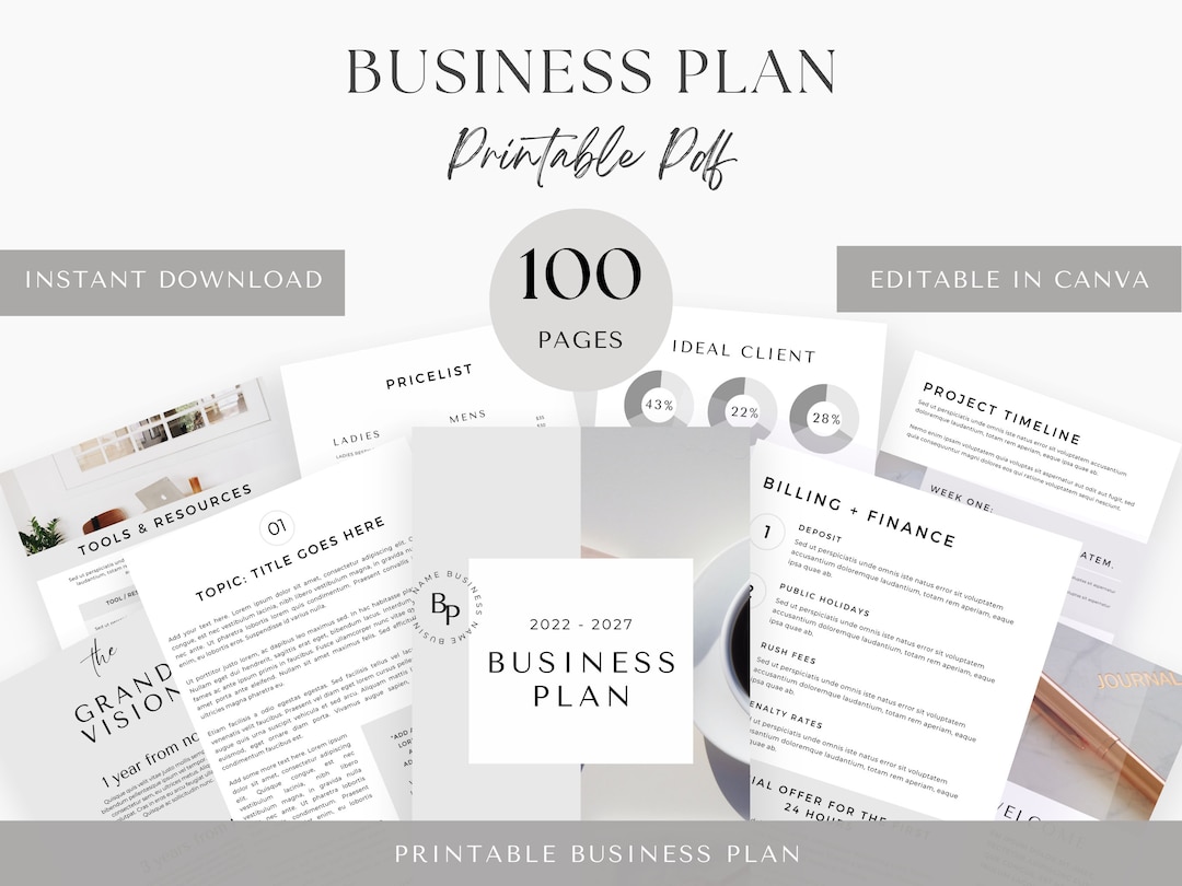 100 Page Business Plan Printable, Business Plan Template Canva ...