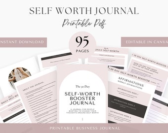 Self Worth Journal, Self Worth Journaling Prompts, Self Worth Affirmations, Self Worth Workbook, Printable Self Worth Workbook, Self Love