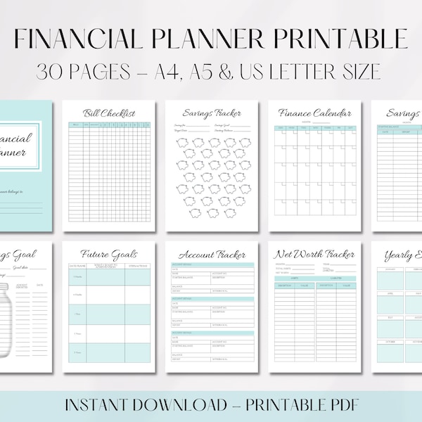 Financial Planner Printable, Financial Planner Workbook, Budget Planner Printable, Savings Tracker Printable, Financial Tracker Workbook