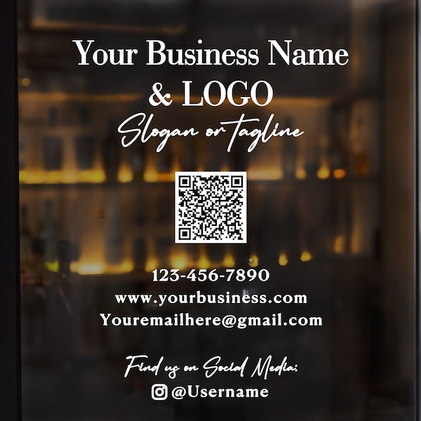 Customizable Business Window Decal with QR code / Your Company Name/ school / hospital/ offices Vinyl Sticker - Window Door Lettering