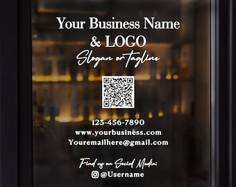 Customizable Business Window Decal with QR code / Your Company Name/ school / hospital/ offices Vinyl Sticker - Window Door Lettering