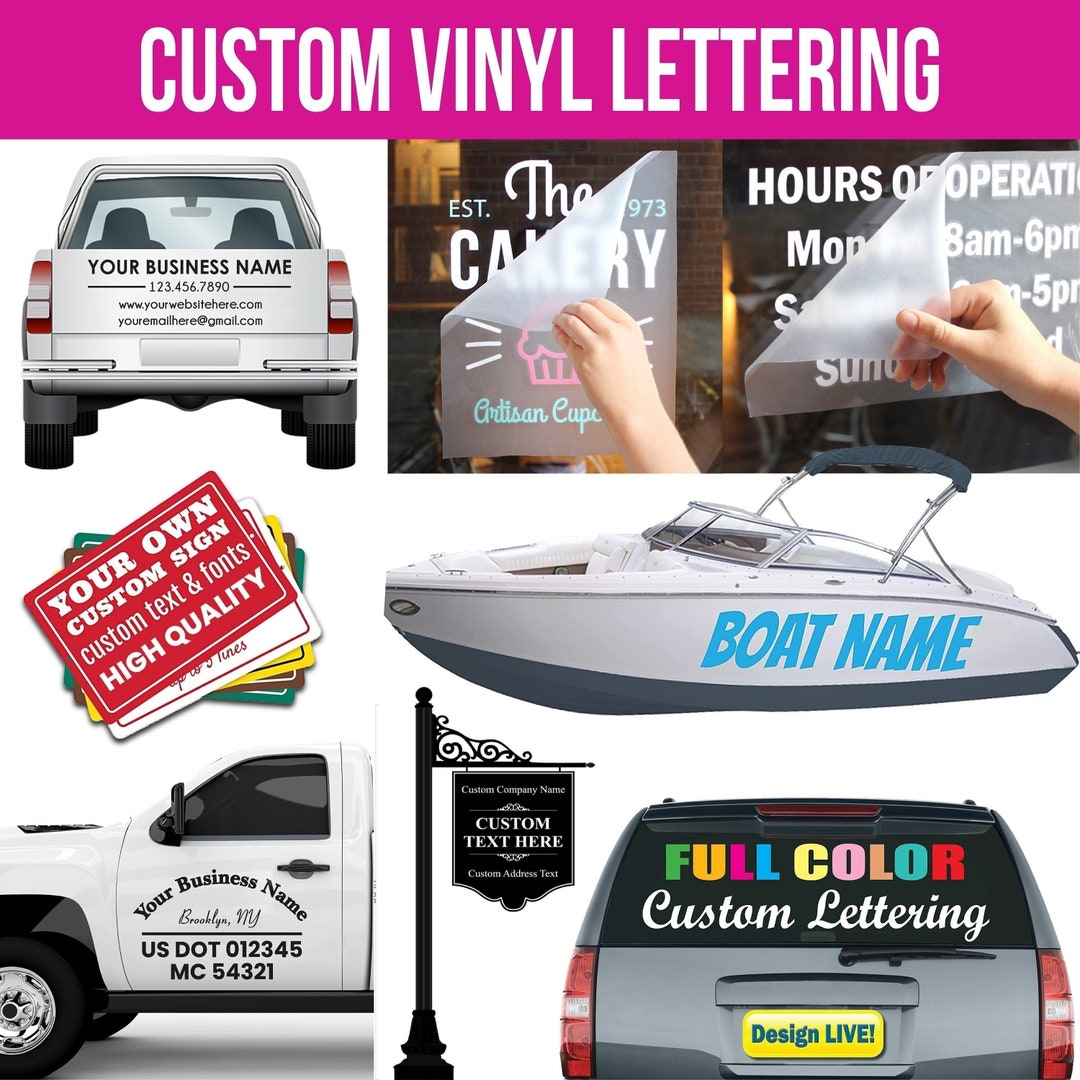 Custom Vinyl Lettering, Window Decal, Business Door, Boat, Car, Truck