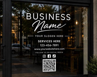 Personalized Business Window Decal, Custom Storefront Vinyl with QR Code, Window Lettering, Vinyl Decal with QR Code, Water and Weatherproof