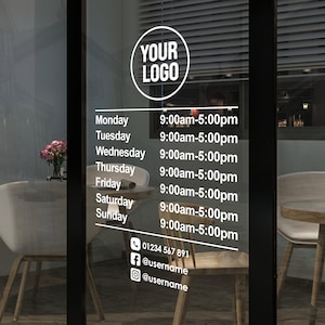 Business Store Hours Decal, window decals, Decals & Stickers,  Store Hours Decal, custom business hours sign, business hours sign for glass door, window decals for business
store decals, custom business hours decal, Hours of Operation Signs