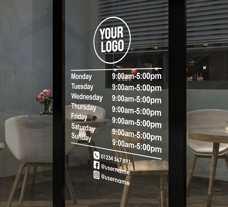 Business Store Hours Decal, window decals, Decals & Stickers,  Store Hours Decal, custom business hours sign, business hours sign for glass door, window decals for business
store decals, custom business hours decal, Hours of Operation Signs