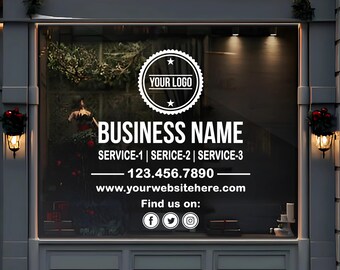 Customized Storefront Window Decal, Vinyl Lettering, Your Company Logo and Business Details, Personalized Business Decal, 6 Year Rating