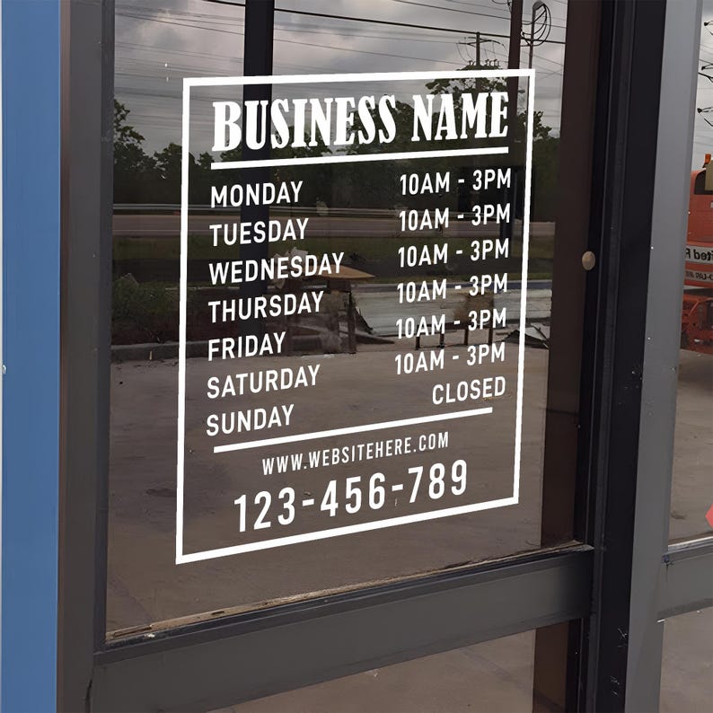Hours Sticker Custom Door Hours Decal – Storefront Vinyl Sign – Hours of Operation ...