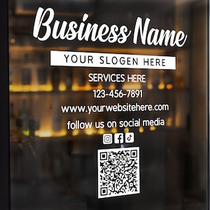 Custom Business Decals - Personalized Window & Door Lettering for Storefront - Quality Business Decals - Decals with QR code