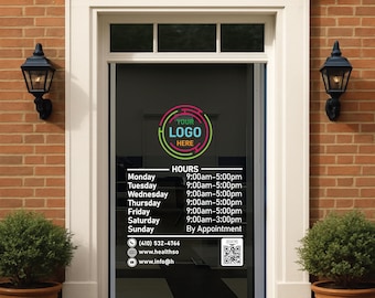 Custom Shop Hours Decal, Personalized Hours Logo Decal, Full Color Logo Store Hours, Hours of Operations, Opening Hours Water & Weatherproof