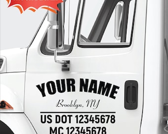 Custom Business Truck Decals, USDOT & MC Number, Waterproof Vinyl Lettering (Pair of 2) for two doors