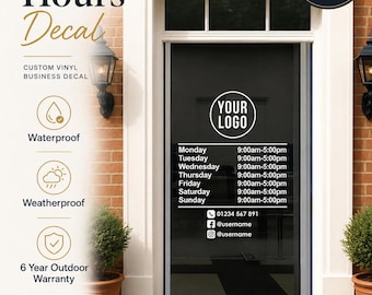 Personalized Storefront Sign, Custom Store Hours Shop Decal, Store Hours Vinyl Lettering, Perfect for Restaurant, Boutique, Salon and Office