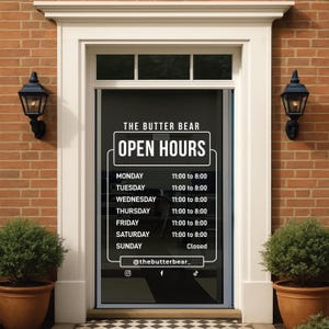 Personalized Business Hours Vinyl Decal: Storefront Window Sign