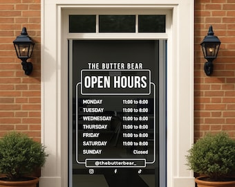 Personalized Business Hours Vinyl Decal: Storefront Window Sign