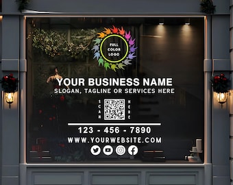 Full Color Logo Business Window Decal, Custom Storefront Sign for shops, restaurants, salon, spas, barber shop