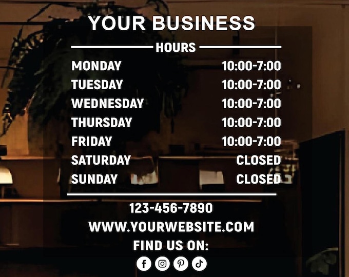 Shop Hours Decal