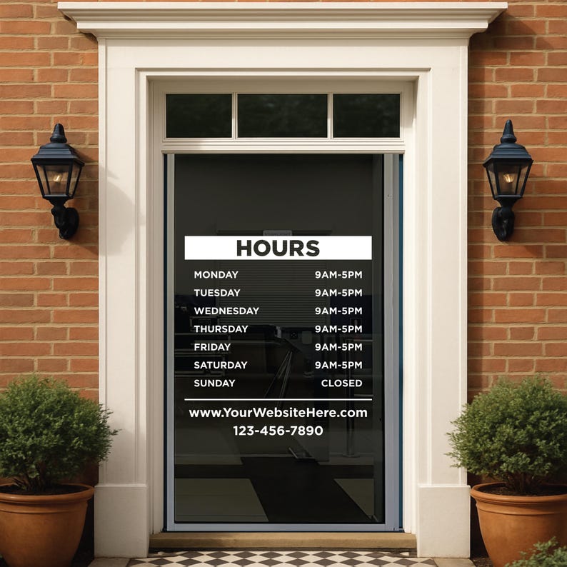 Personalized Business Hours Vinyl Sign, Storefront Hours Decal, Open ...