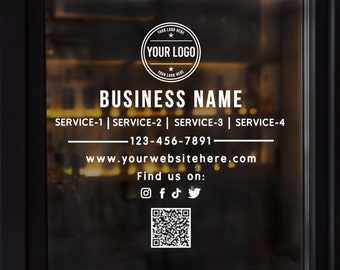 Personalized Business Window Decal, Custom Vinyl Decal, Storefront Vinyl Lettering, Vinyl Decal with QR code, Waterproof and Weatherproof