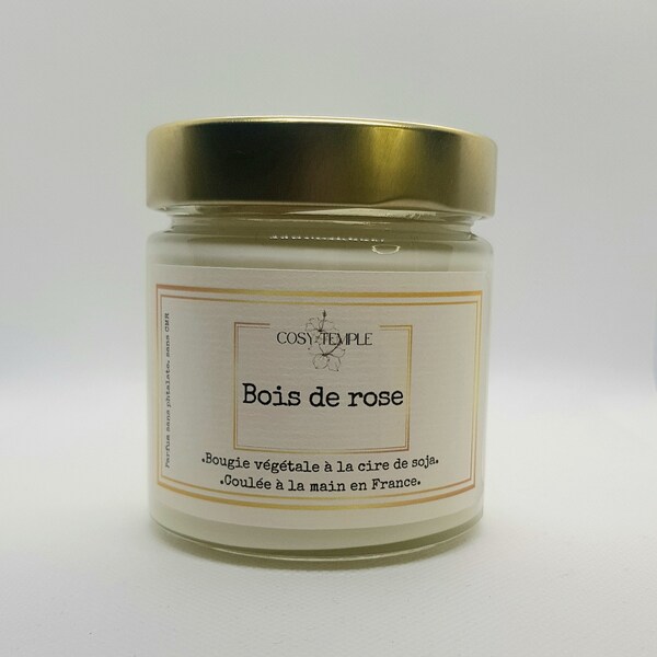 Bougie 100% vegétale à la cire de soja parfum de Grasse Bois de Rose