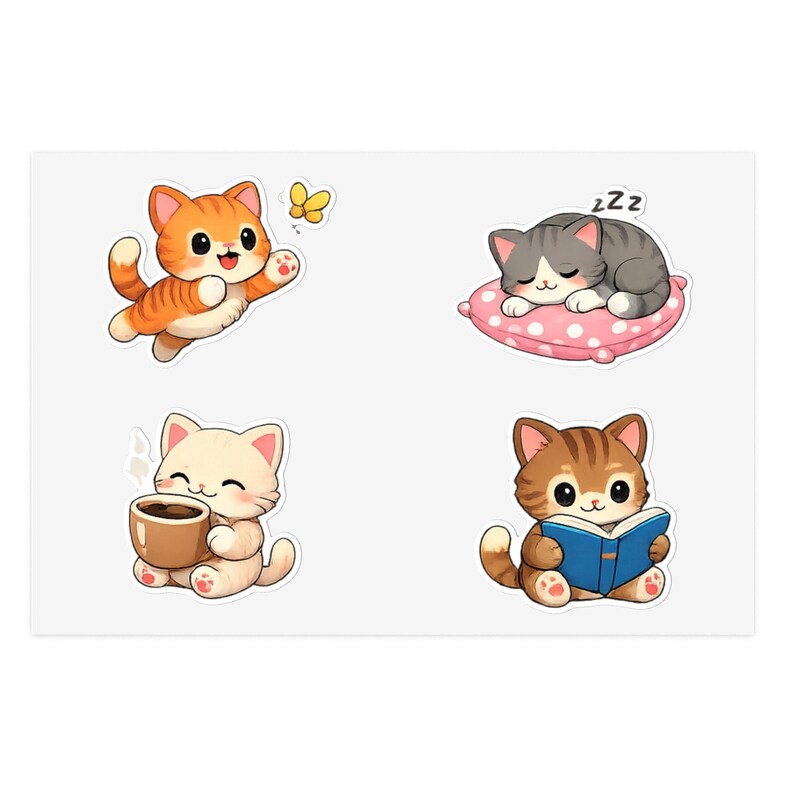 Kawaii Cat Sticker Sheet: Pastel Kitten Laptop Decals - Etsy