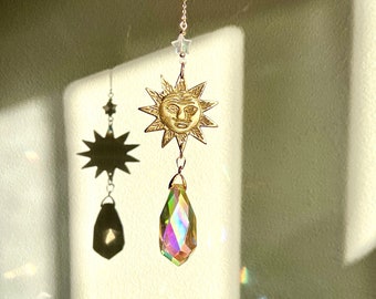 Aura quartz teardrop suncatcher, window hanging ornament, window decor, rainbow maker, crystal prism, spiritual healing, metaphysical gift