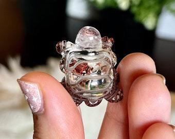 Garden quartz mini turtles, Polished quartz crystals, Clear included quartz, Scenic landscape quartz, animal carving, mini decor