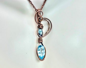 Blue Topaz copper wire wrapped crystal pendent, November birthstone, handmade jewelry, necklaces, spiritual healing, metaphysical gift