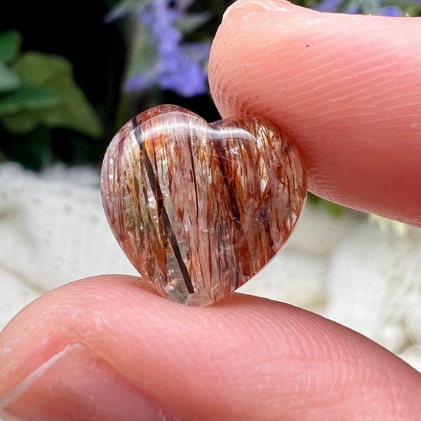 Mini black gold rutilated super 7 heart carvings, included quartz crystal, mini decor, reiki, spiritual, metaphysical healing