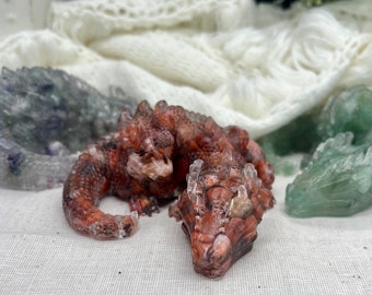 Dragon crystal chip and resin figurine, mystical creature, mythical beast decor, animal, Quartz, agate, fluorite, metaphysical healing, gift