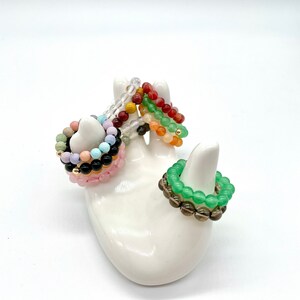 Crystal beaded ring of various materials, stretchy ring, spiritual healing, natural stone, for her image 2