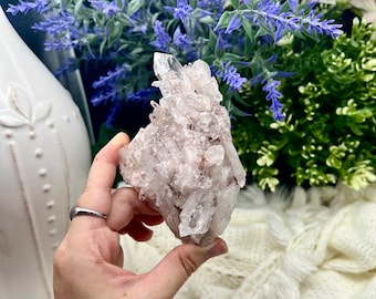 Sacred Rosé Pink Lemurian from Columbia, lithium quartz cluster, sparkly druzy crystal, fine mineral specimen, collectible, spiritual gifts