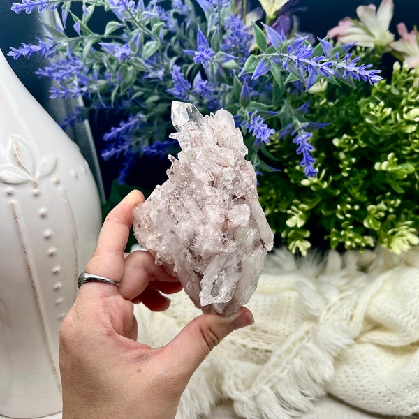 Sacred Rosé Pink Lemurian from Columbia, lithium quartz cluster, sparkly druzy crystal, fine mineral specimen, collectible, spiritual gifts