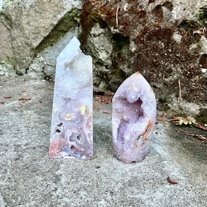 Amethyst Flower agate tower freeforms, pink and purple amethyst, rare crystals, crystal point, rare amethyst flower agate, crystal decor