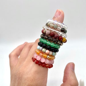 Crystal beaded ring of various materials, stretchy ring, spiritual healing, natural stone, for her image 1