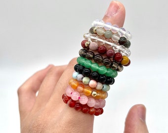Crystal beaded ring of various materials, stretchy ring, spiritual healing, natural stone, for her