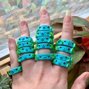 Blue Octopus Clay Ring | Polymer Clay Animal Underwater Tentacles Beach Blue Green Aesthetic Statement Jewelry Rings