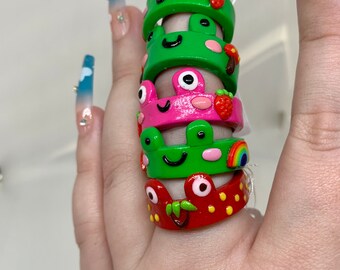 Frog With Rainbows Clay Ring Polymer Clay Rainbow Aesthetic