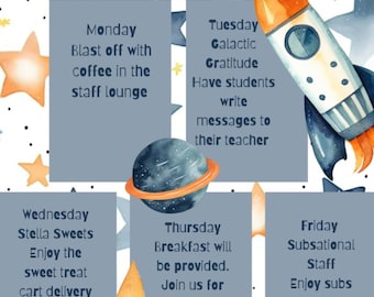 Space theme teacher appreciation week flyer digital and editable