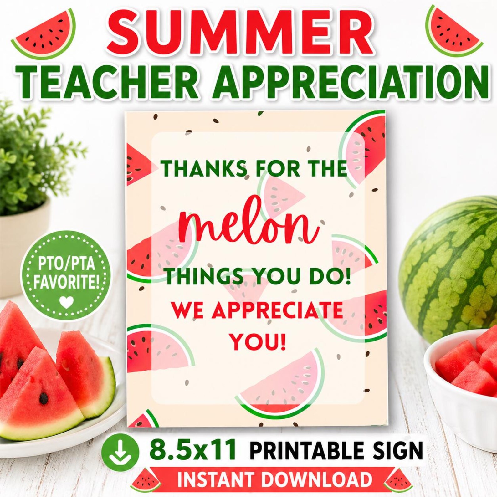 Watermelon Teacher Appreciation Sign Printable, Summer Staff ...