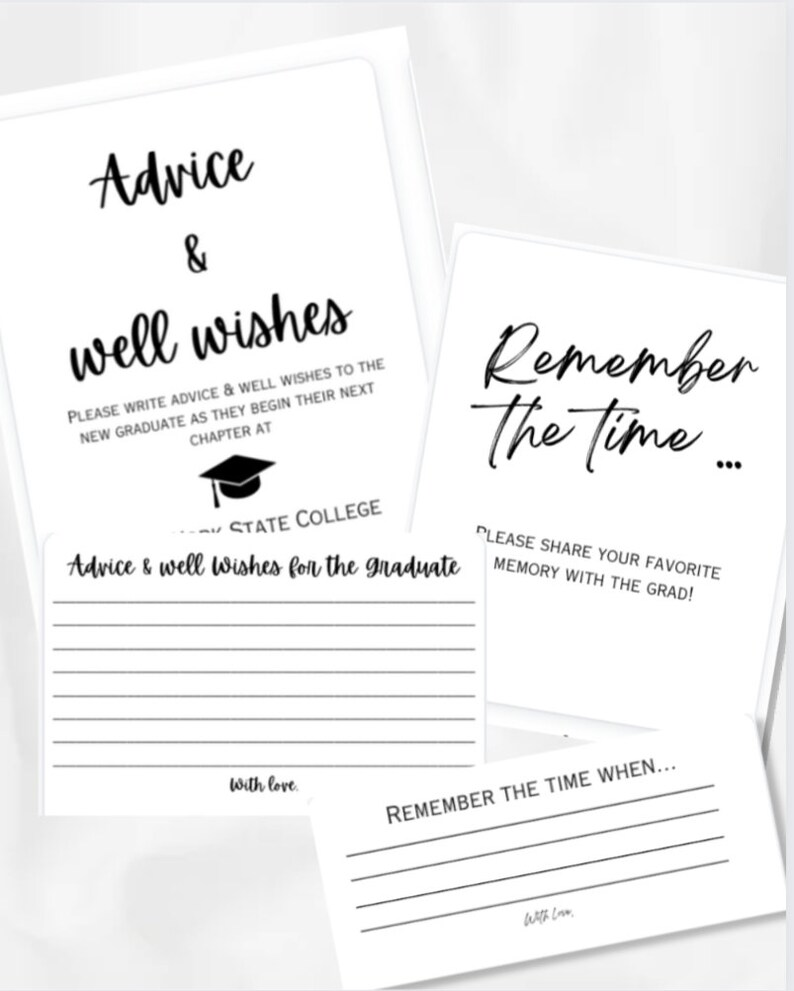 Graduation Party Sign and Cards Remember the Time Plus Advice and Well ...