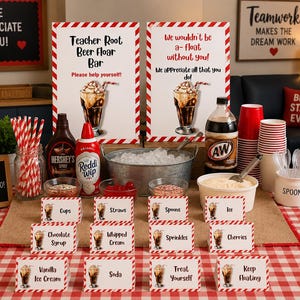 Cartelli stampabili per il bar "Root Beer Float" dedicato agli insegnanti, decorazioni per la festa di apprezzamento degli insegnanti, cartelli per la sala relax del personale PTO PTA, cartelli per il bar dei dolcetti formato 8,5x11.